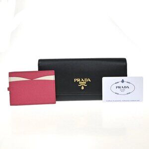 PRADA Logo Bifold Long Wallet Saffiano Leather Black GHW Italy 37KP285